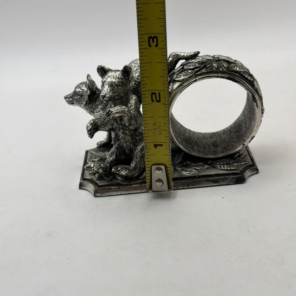 Franklin Mint Animals At Play Napkin Ring Silver Plate Bear Cubs Vintage 1977